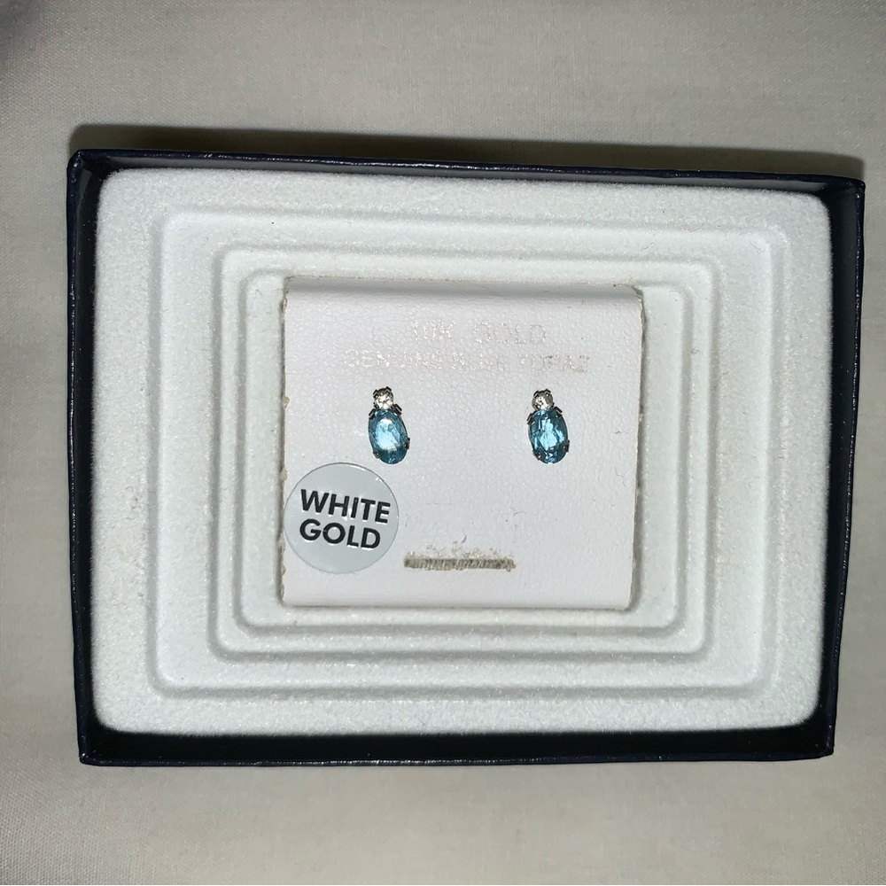Blue Topaz with Crystal Accent Earrings White Gold 10K Pierced